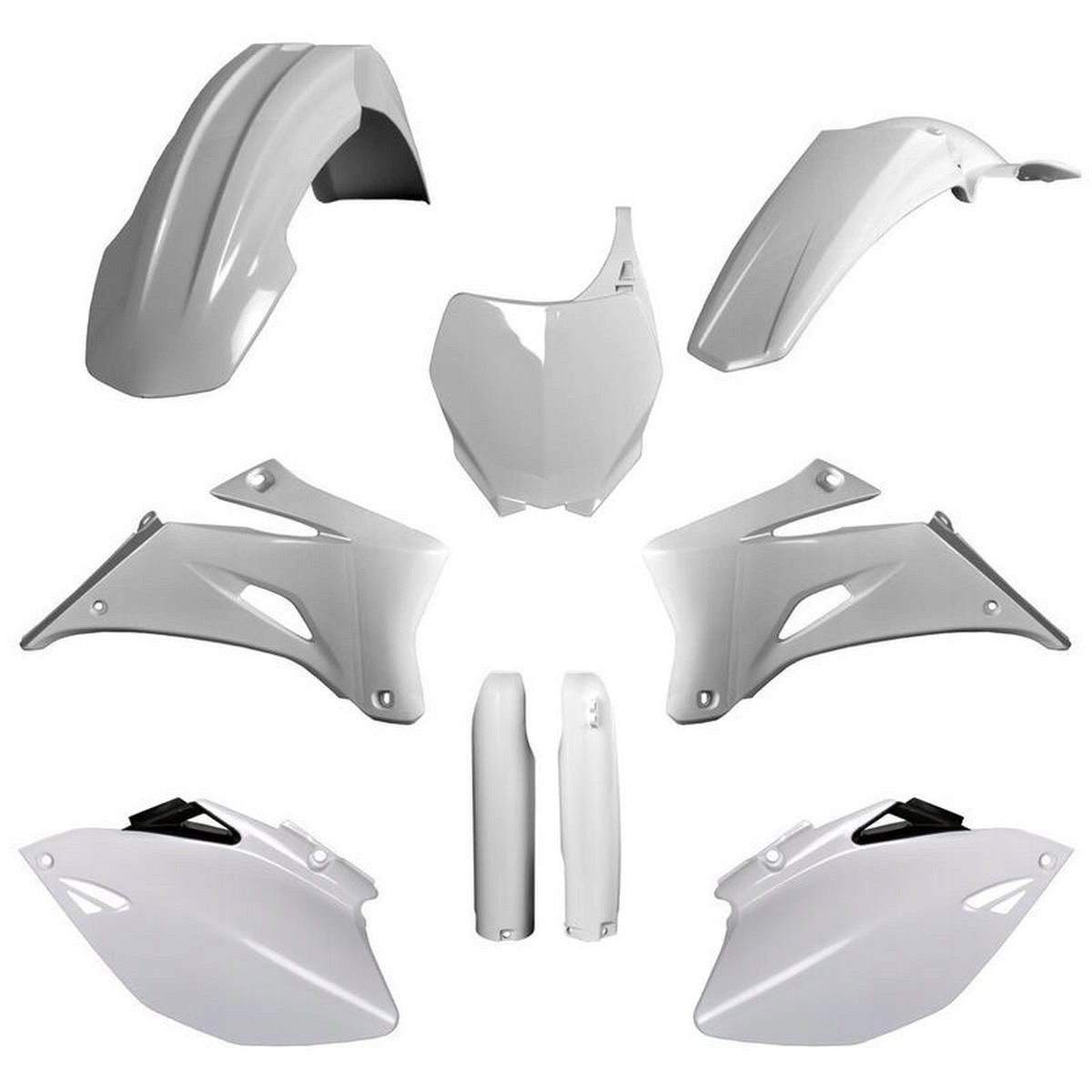 White plastic kit for Yamaha YZF 250/450 (2006-2007) featuring multiple body panels including fenders, side panels, and a front number plate, all with a smooth finish.