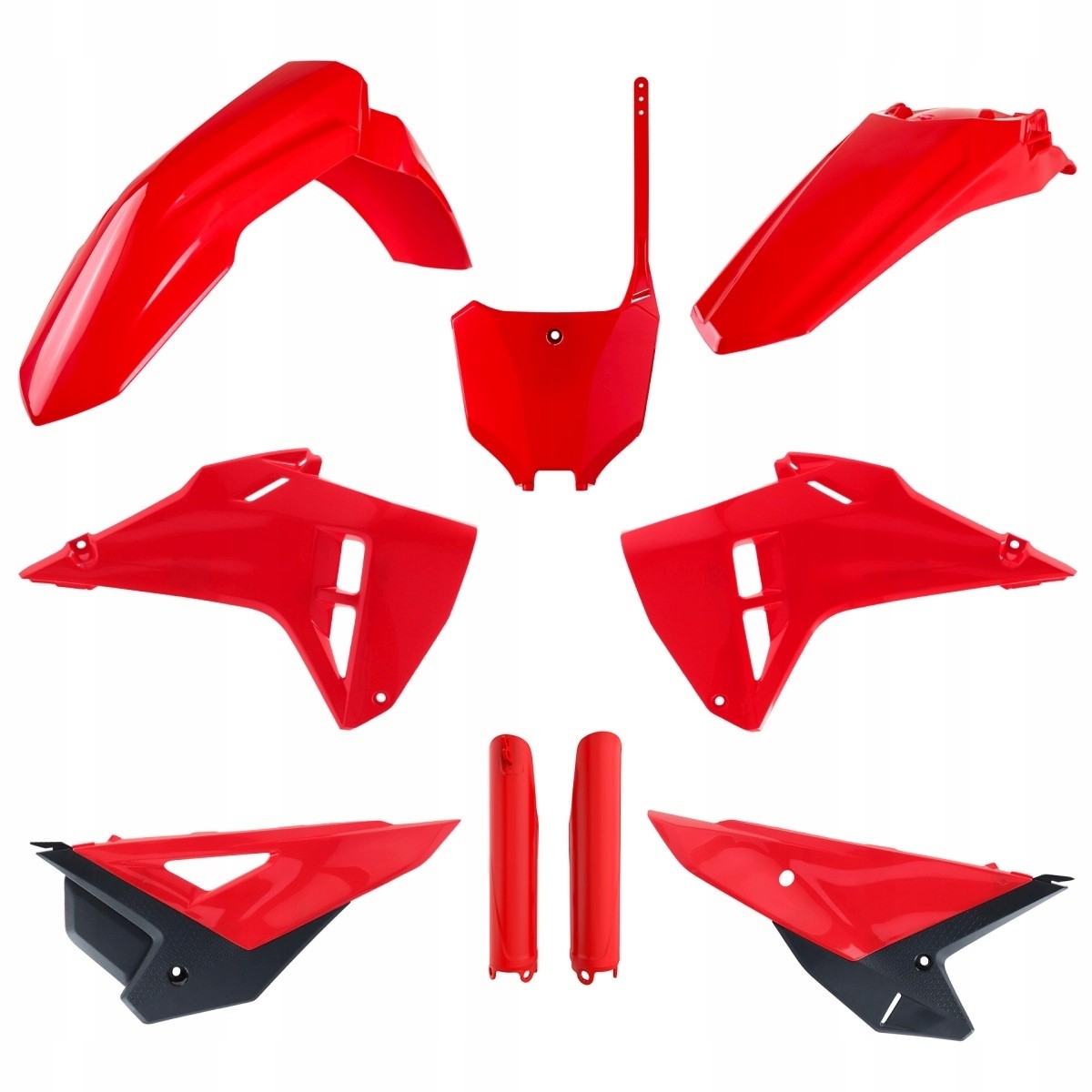 Polisport Restyle Plastics Kit in vibrant red for Honda CRF250R (2022-2024) and CRF450R (2021-2024), includes fenders, side panels, and rear number plate, made from durable plastic.