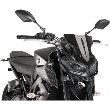 Black Puig New Generation Sport Screen designed for Yamaha MT-09 models 2017-2020, featuring a sleek aerodynamic shape and a matte finish for enhanced style and performance.