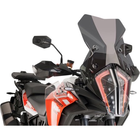 Dark smoke Puig Touring Screen designed for KTM 1290 Super Adventure R (2017-2020), featuring a sleek, aerodynamic shape and durable material for enhanced wind protection.