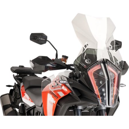 Clear Puig Touring Screen designed for KTM 1290 Super Adventure R (2017-2020), featuring a sleek, aerodynamic shape and durable material, enhancing wind protection and visibility.
