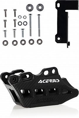 Black chain guide for Yamaha XT 700 Z Ténéré by Acerbis, featuring a textured finish, multiple mounting holes, and accompanied by metal bolts and washers.