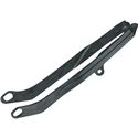 Black plastic chain slider for Honda CRF 250/300/450, featuring a sleek design with two mounting holes for easy installation.