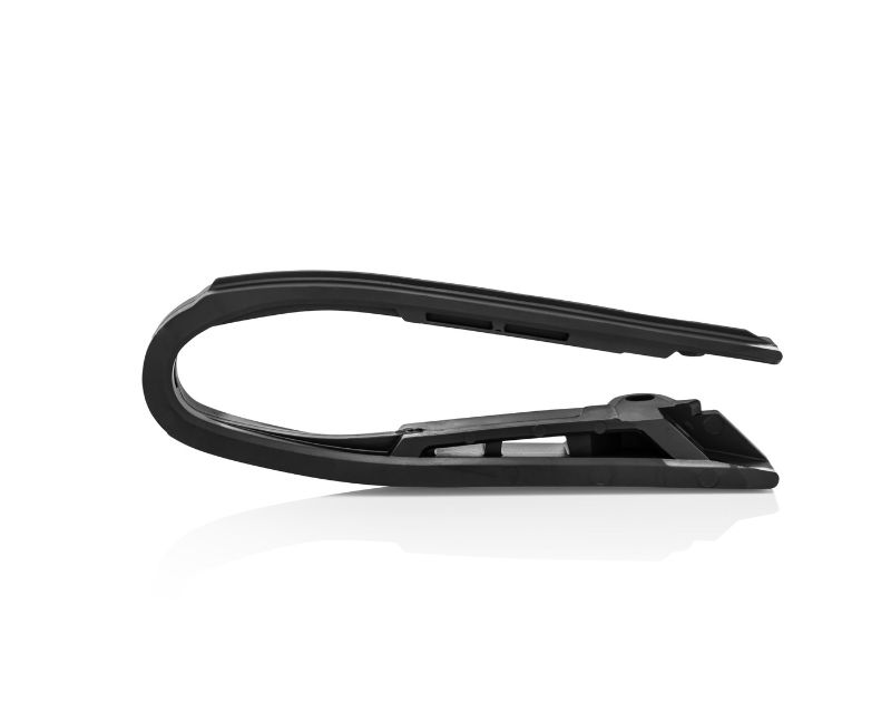 Black Acerbis chain slider designed for Yamaha YZ65 models from 2019 to 2025, featuring a durable plastic construction and a streamlined design for optimal performance.
