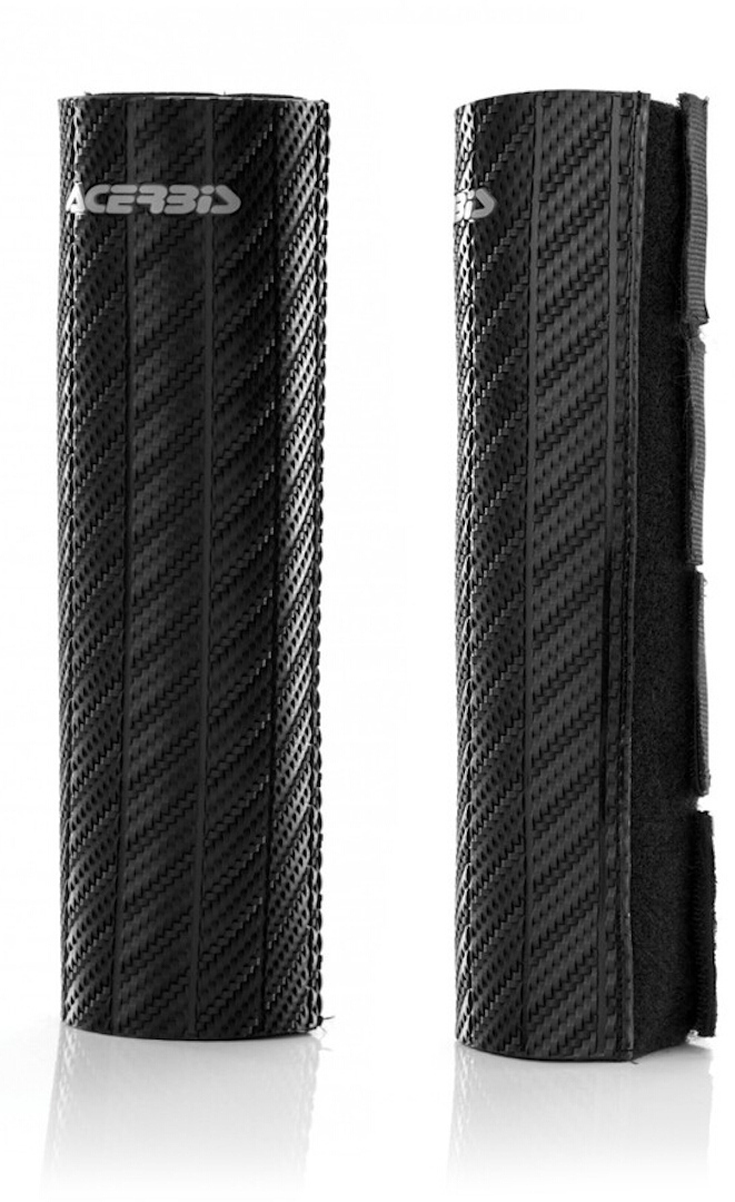 Black Acerbis Upper Fork Guard featuring a textured surface with a carbon fiber pattern, designed for durability and protection, suitable for men's motorcycles.