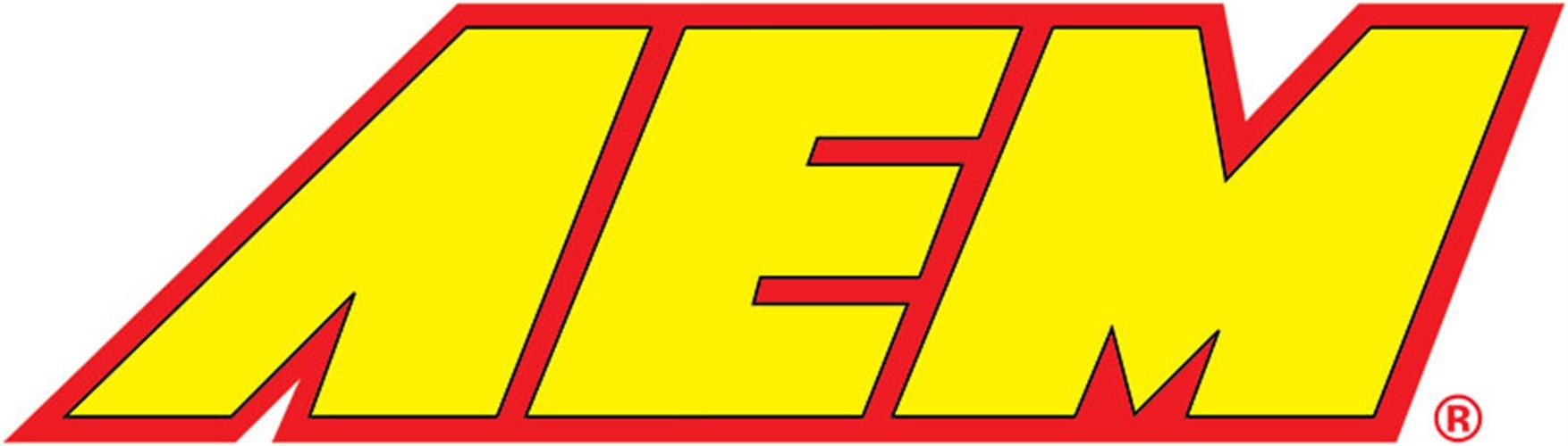 Bright yellow gauge faceplate with bold red "AEM" logo, designed for the AEM 30-0305-ACC X-Series EGT Gauge, featuring a sleek, modern design.
