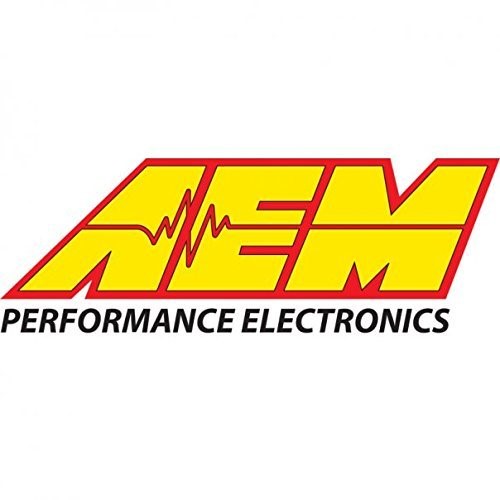 Bright yellow and red AEM logo with "PERFORMANCE ELECTRONICS" in black, featuring bold lettering and a stylized design, suitable for a GPS speedometer gauge faceplate.