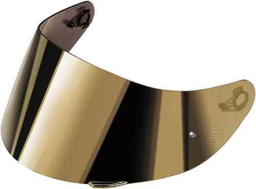 Gold-mirrored visor for AGV helmets, compatible with K5 S, K3 SV, and K1 S models, featuring a sleek design and available in sizes XS to MS.