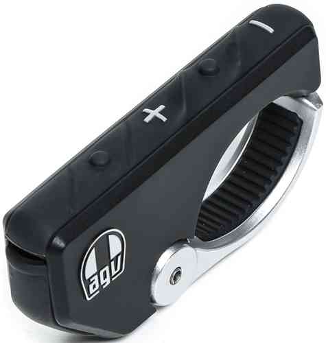 Black AGV ARK remote with a sleek design, featuring silver accents, volume control buttons (+ and -), and a textured grip for easy handling.