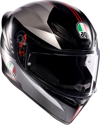 Black and red AGV K1 S Lap Helmet in size S for men, featuring a sleek aerodynamic design, a clear visor, and distinctive Italian flag logo.