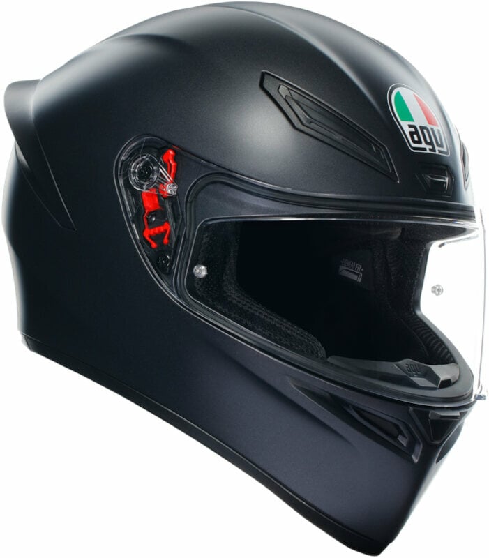 Matt black AGV K1-S motorcycle helmet in size small (56cm), featuring a sleek design, clear visor, and distinctive AGV logo on the front.