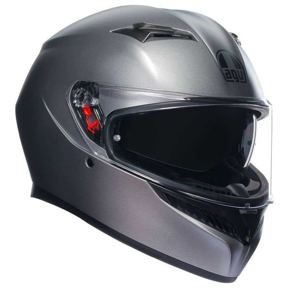 AGV K3 Mono Helmet in grey, size M, featuring a sleek aerodynamic design, tinted visor, and ventilation openings for enhanced airflow.