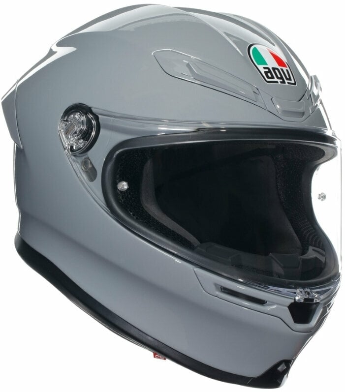 AGV K6-S Solid Full Face Helmet in Nardo Grey, featuring a sleek aerodynamic design, clear visor, and comfortable interior padding for enhanced safety and style.
