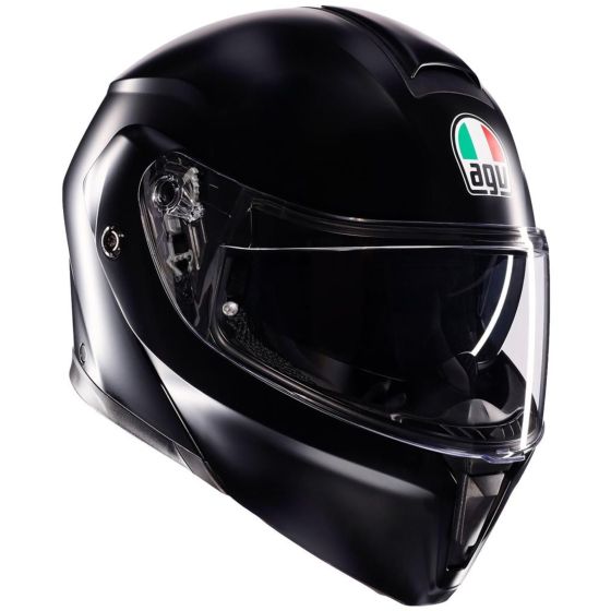Matt-black AGV Streetmodular Mono S25 flip-up helmet in size XL, featuring a clear visor and Italian flag logo on the front.