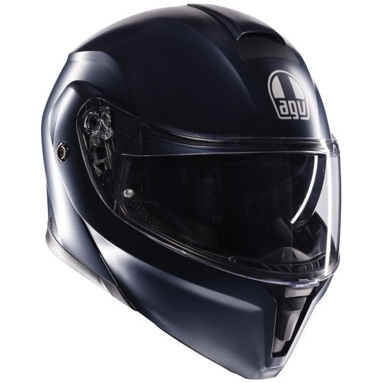 Blue AGV Streetmodular Mono Helmet in size S for men, featuring a sleek aerodynamic design, clear visor, and matte finish.