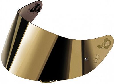 Gold-mirrored helmet shield for AGV K3, featuring a sleek, reflective surface and designed for sizes XL-XXL, showcasing a stylish and modern look.