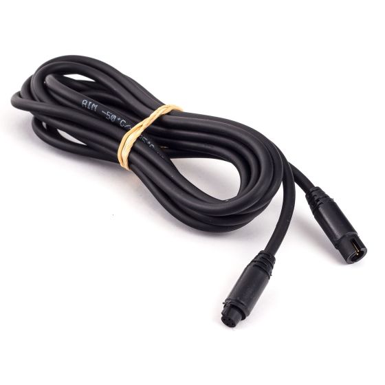 Black 250 cm extension lead with two male connectors, featuring a flexible rubber material and a bundled design secured with a rubber band.