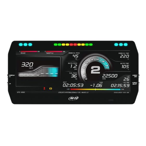10" color TFT display featuring a black casing, showing various performance metrics like RPM, speed, and battery pressure, with colorful indicator lights and a 1.3m cable.