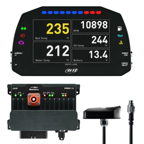 AIM Motorsport AIM Motorsport PDM08 Advanced Power Distribution Module / Data Logger Kit - 5 Inch Display with Street Icons, Roof Mount GPS, 4m Long GPS Cable