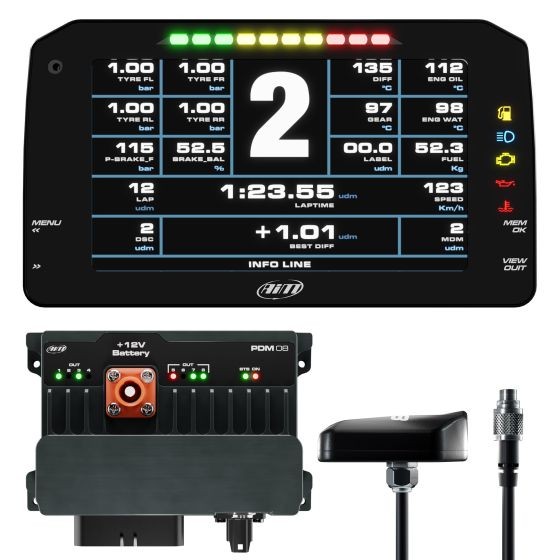 AIM Motorsport AIM Motorsport PDM08 Advanced Power Distribution Module / Data Logger Kit - 6 Inch Display with Street Icons, Roof Mount GPS, 2m Long GPS Cable