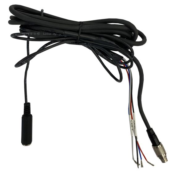 Black 2m cable with a 3.5mm female jack plug, featuring exposed wires in red, blue, and white, designed for connecting to AIM Motorsport SmartyCam GP HD and ECU systems.