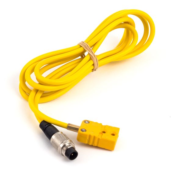 Yellow thermocouple patch lead with a metal binder plug, featuring a 4-pin connector and a yellow thermocouple end, measuring 3 meters in length.