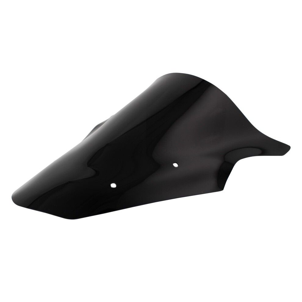 Dark smoked double bubble windscreen for Kawasaki ER-6F (2012-2016), featuring a sleek aerodynamic shape and a glossy finish with two mounting holes.