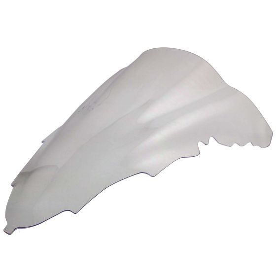 Clear double bubble windscreen for Yamaha YZF-R1 (2009-2014), featuring a sleek, aerodynamic design with smooth contours and a glossy finish.