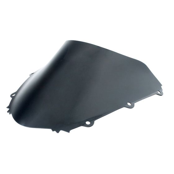 Dark smoked double bubble windscreen for BMW R1100S (1998-2005), featuring a sleek, aerodynamic design with a smooth surface and multiple mounting points.