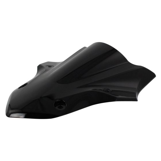 Dark smoked fly screen for Kawasaki Z900 (2017-19), featuring a sleek, aerodynamic design with a glossy finish and mounting holes for easy installation.