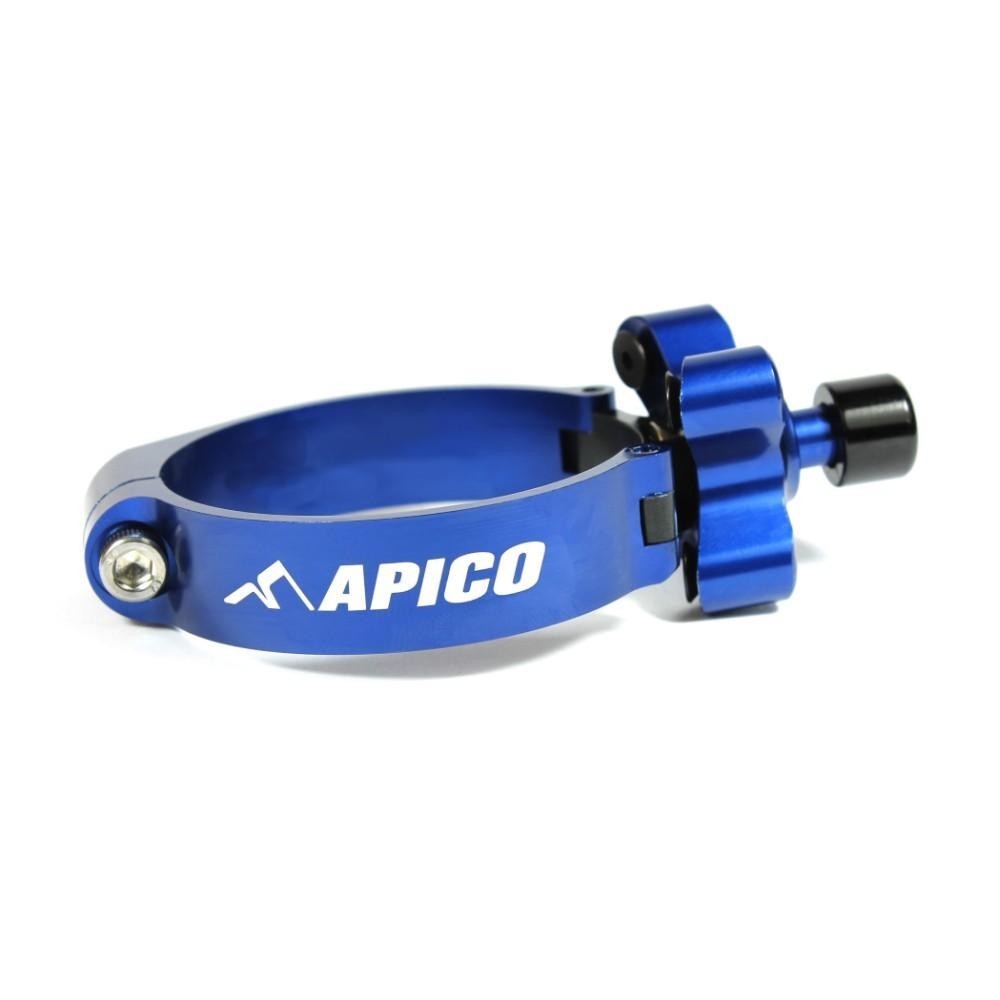 Blue aluminum Apico Launch Control for Kawasaki KX 85/112 and Yamaha YZ85, featuring a sleek design with a prominent logo and adjustable components for enhanced performance.