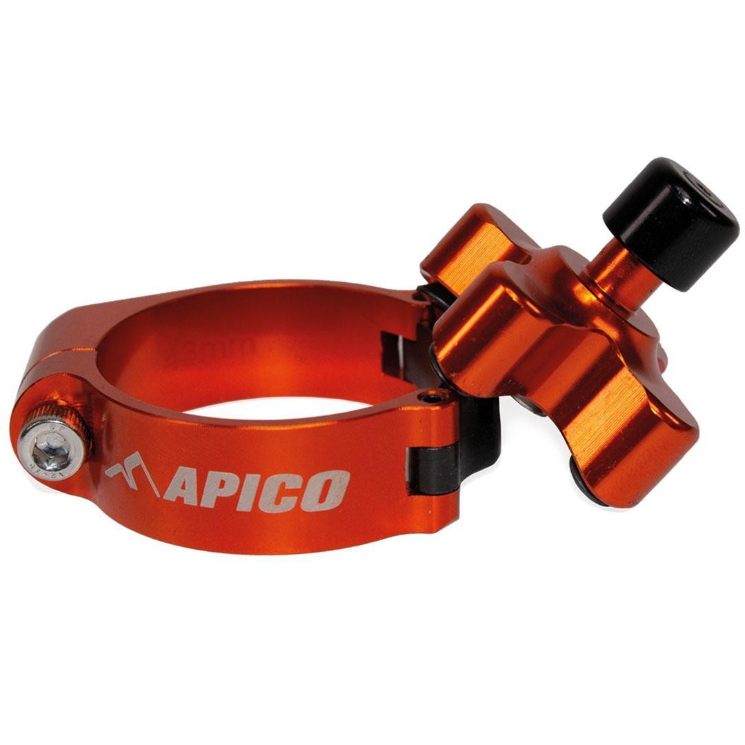 Orange aluminum Apico Launch Control for KTM SX50, Husqvarna TC50, and Gas Gas MC50 (2021-2023) featuring a 43.0mm clamp and a black adjustment knob.