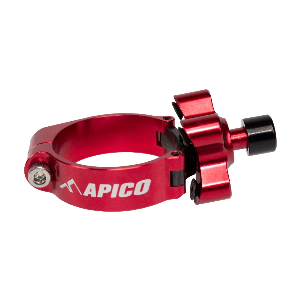 Red aluminum Apico Launch Control for KTM SX50, Husqvarna TC50, SX65, TC65, and Yamaha YZ65, featuring a sleek design with a black adjustment knob and engraved logo.