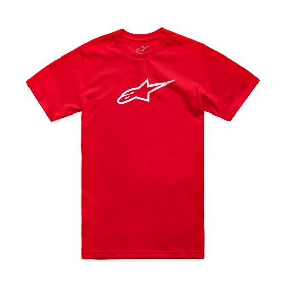 Red Alpinestars Ageless 2.0 CSF T-shirt in size L, featuring a prominent white logo on the chest, made from soft, breathable material.