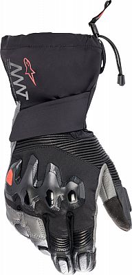 Black and dark grey Alpinestars Amt-10 Drystar gloves in size S, featuring a textured grip, reinforced knuckles, and an adjustable wrist closure for enhanced protection and comfort.