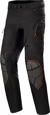 Black and red Alpinestars AMT-10R textile pants with Drystar technology, featuring reinforced knee panels, zippered pockets, and a comfortable fit in size 3XL.
