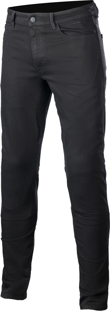 Black Alpinestars Argon jeans in size 30, featuring a slim fit design, durable material, and subtle branding on the waistband.