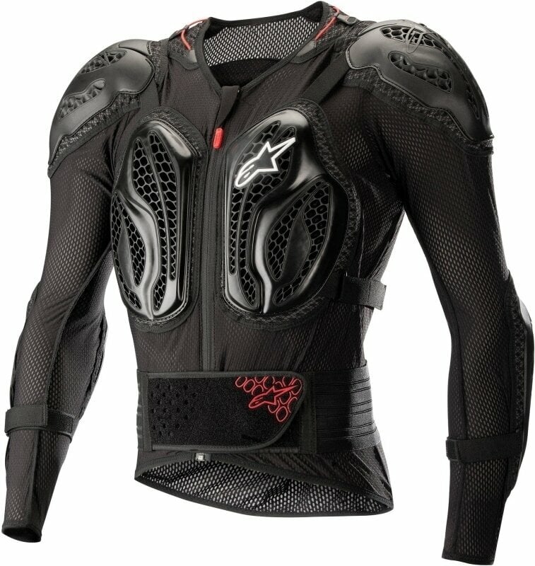 Black Alpinestars Bionic Action V2 protector jacket in size S, featuring mesh material, molded armor on shoulders and chest, and adjustable straps for a secure fit.