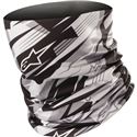 Multifunctional headwear by Alpinestars featuring a black and white abstract geometric pattern, made from stretchy, breathable material for versatile use.