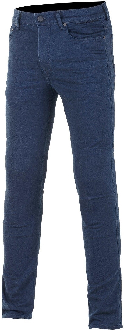 Blue Alpinestars Cerium Tech-Stretch jeans in size 32, featuring a slim fit design and classic five-pocket styling, made from a durable, stretchy material.