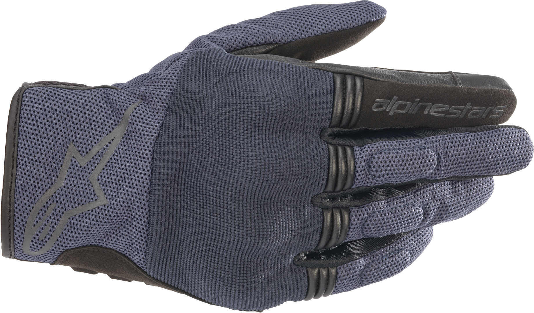 Dark blue Alpinestars Copper gloves in size L, featuring a mesh fabric for breathability, reinforced palm, and logo detailing on the back.