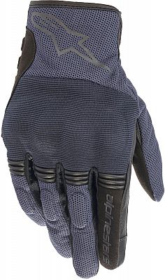 Dark blue Alpinestars Copper gloves in size S, featuring a textured mesh material, reinforced palm, and the Alpinestars logo on the wrist.