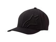 Black Alpinestars Corp Shift 2 cap featuring a textured black star logo on the front, made from durable material, designed in a fitted L/XL size.