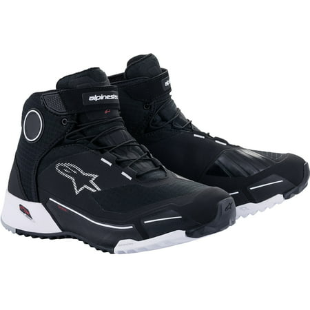 Black and white Alpinestars CR-X Drystar shoes, size 11 US, featuring a high-top design, textured material, and distinctive logo on the side.
