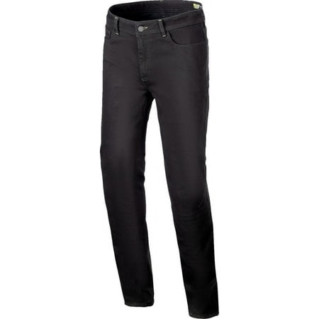 Alpinestars Cult-8 stretch denim motorcycle pants in black rinse, featuring a slim fit, durable material, and designed for comfort and safety while riding.