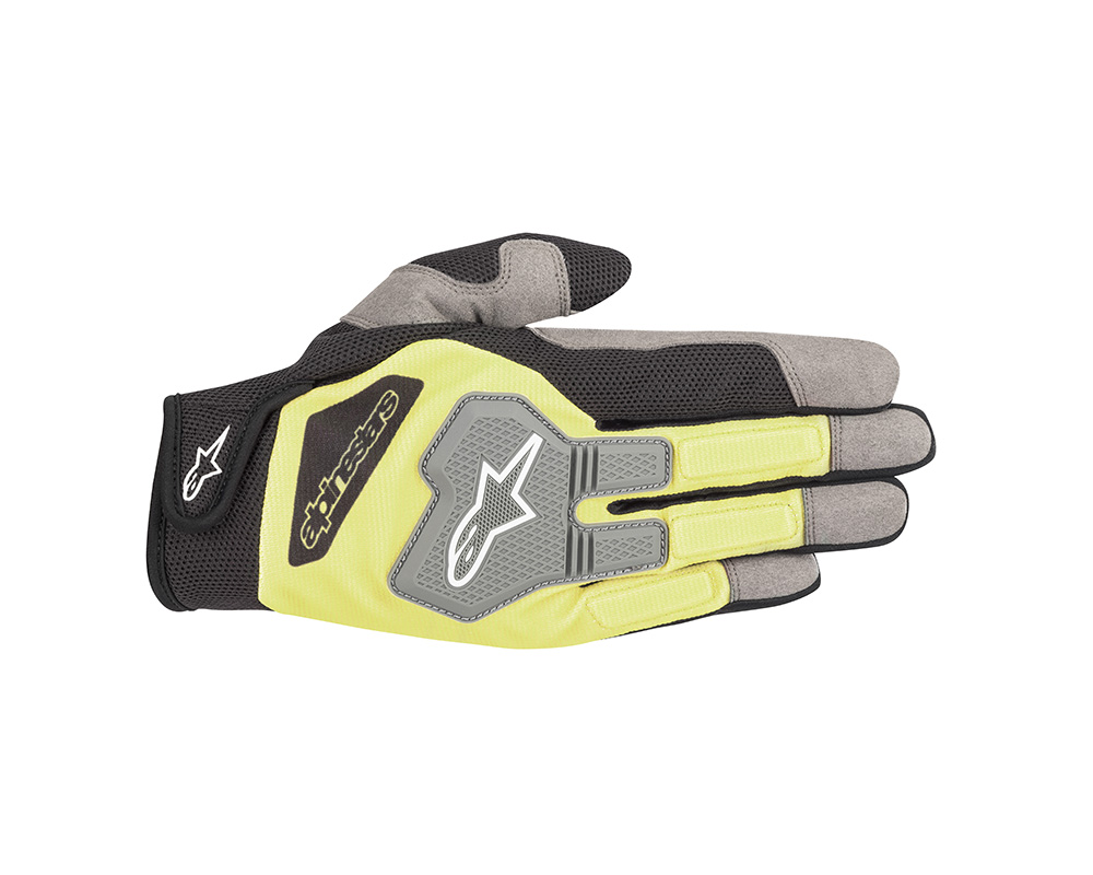 Black and fluro yellow Alpinestars Engine Mechanics Gloves in X-Large, featuring a textured grip, padded palm, and reinforced fingertips for enhanced durability and comfort.