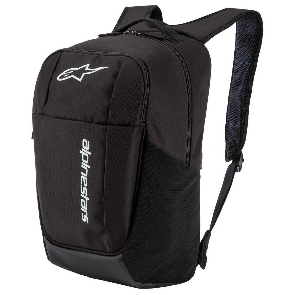 Black Alpinestars GFX V2 Backpack featuring a sleek design, padded shoulder straps, a front logo, and a durable material suitable for everyday use.