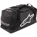 Black Alpinestars Goanna Duffle bag with a sturdy design, featuring a prominent white logo, dual handles, and a spacious main compartment for travel convenience.