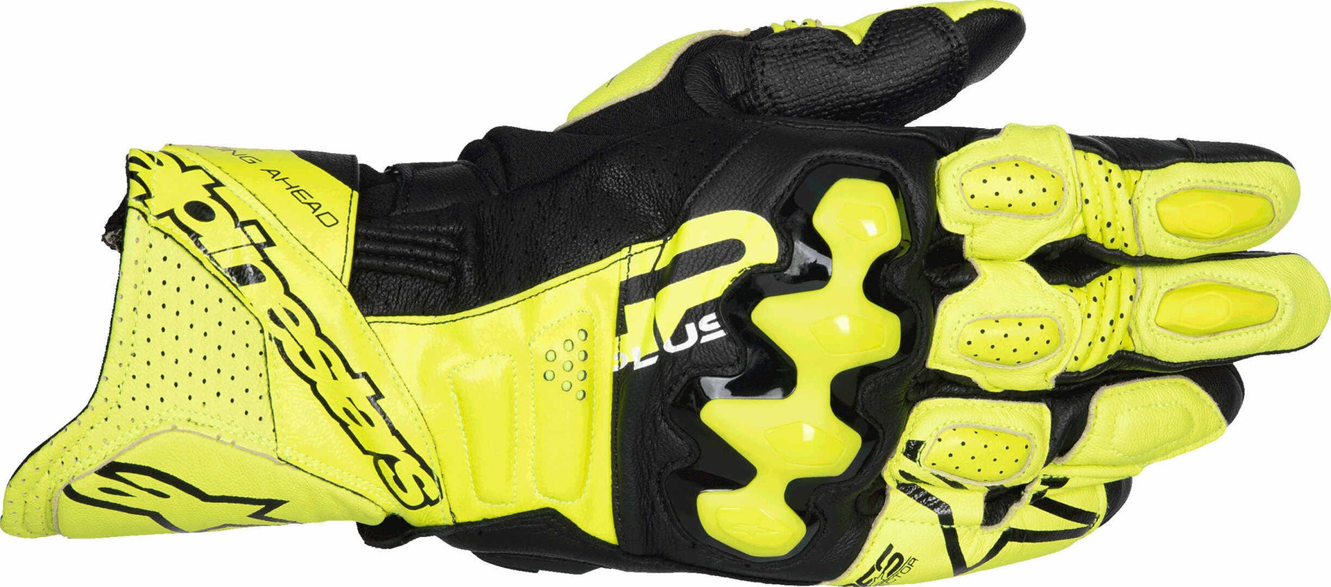 Black and yellow Alpinestars GP Plus R V3 motorcycle gloves in size M for men, featuring a combination of leather and synthetic materials, knuckle protection, and reinforced areas.