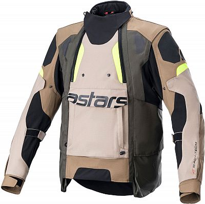 Alpinestars Halo Drystar motorcycle jacket in green-brown, size L, features a durable textile material, protective padding, reflective accents, and a stylish design for men.